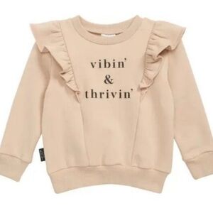 Tiny Tribe Vibin and Thrivin Ruffle Graphic Sweatshirt Tan Size 5 Nordstrom Top